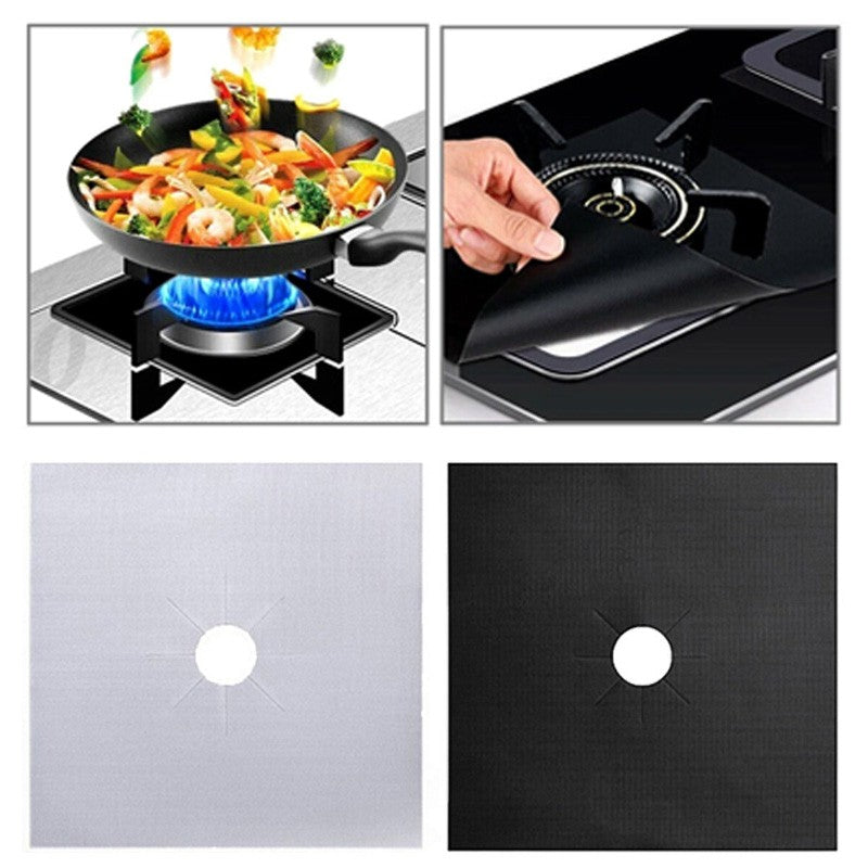 4Pcs Reusable Gas Range Stove Top Protector Liner Black Non-Stick Burner Covers