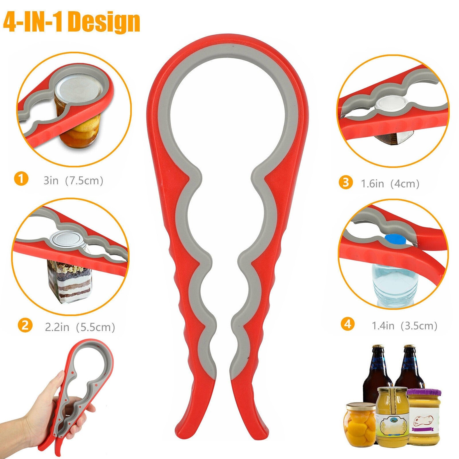 4 In 1 Jar Opener Rubber Quick Lid Bottle Cap Grip Twister Remover Kitchen Tool