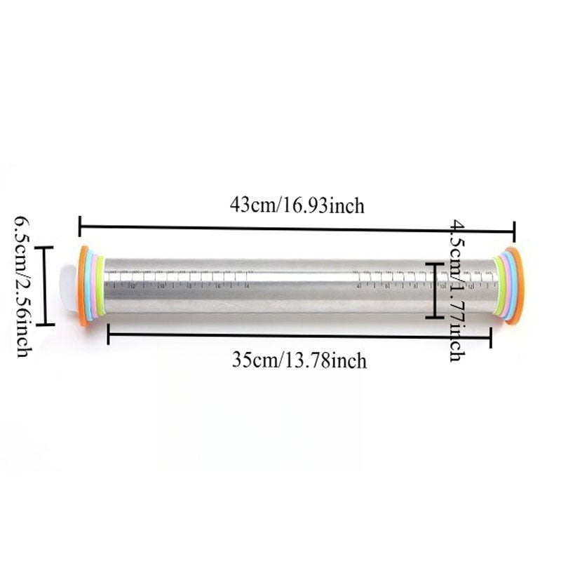 Adjustable Stainless Steel Rolling Pin with Thickness Rings Non-Stick Kitchen