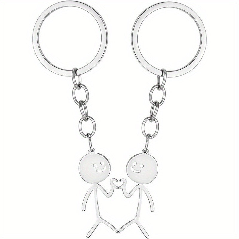 Matching Couples Heart Keychains 2Pcs Friendship Stainless Steel Keychain