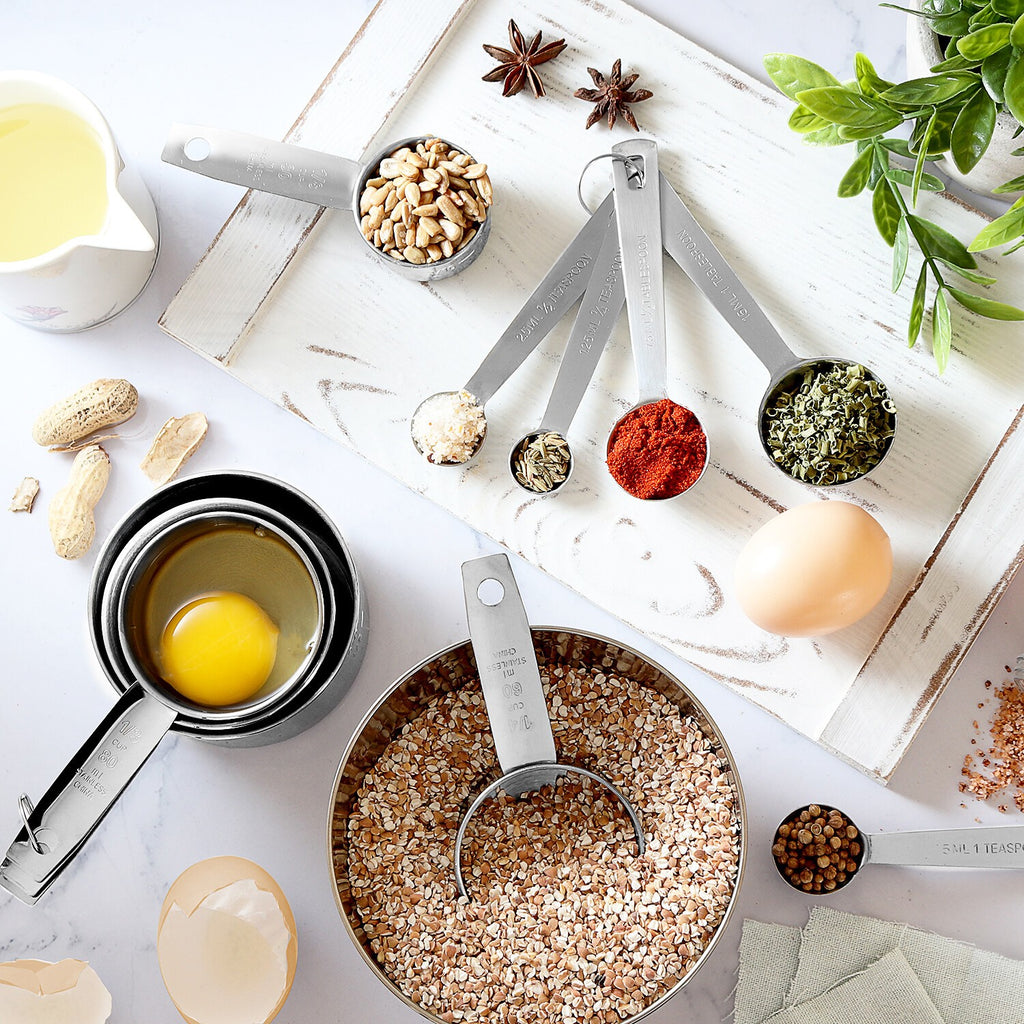 10 Pcs Stainless Steel Measuring Cups and Spoons Set for Dry & Liquid Baking