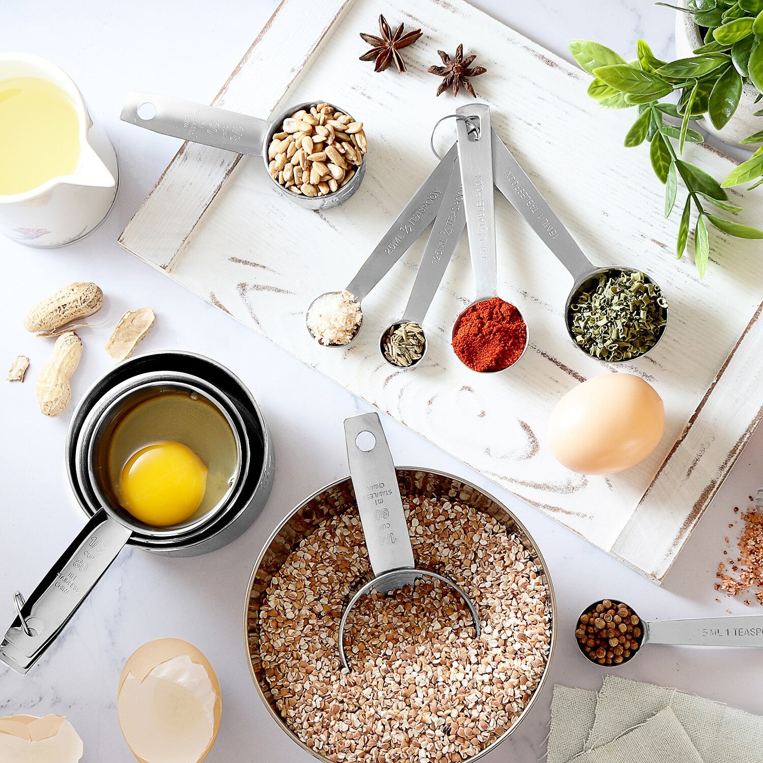 10 Pcs Stainless Steel Measuring Cups and Spoons Set for Dry & Liquid Baking