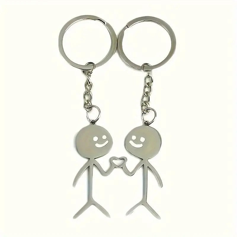 Matching Couples Heart Keychains 2Pcs Friendship Stainless Steel Keychain