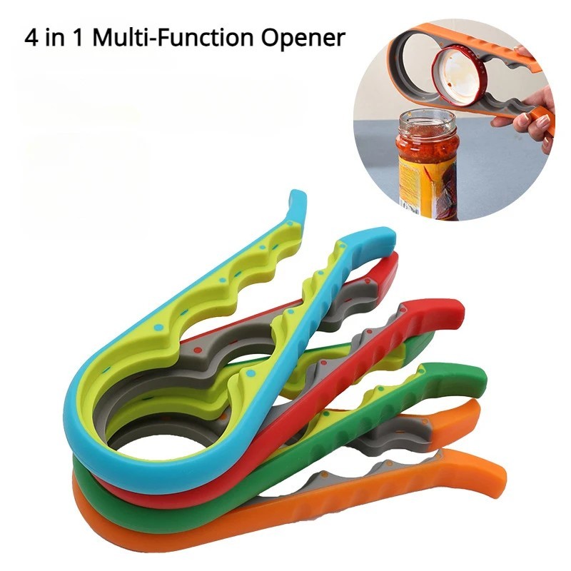 4 In 1 Jar Opener Rubber Quick Lid Bottle Cap Grip Twister Remover Kitchen Tool