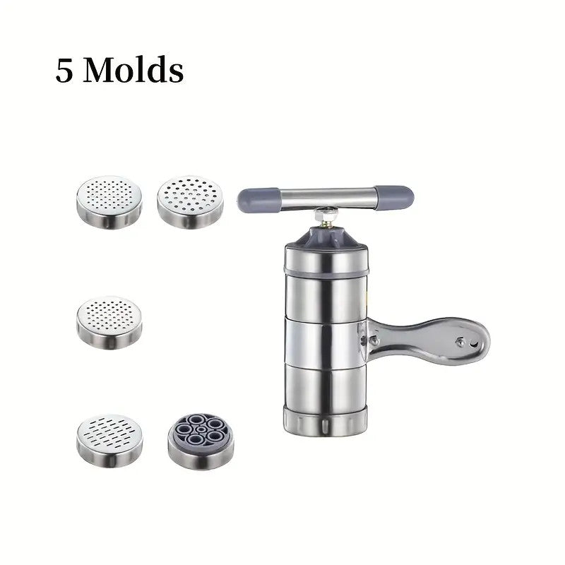 Stainless Steel Manual Pasta Maker Noodles Press Machine With 5 Noodle Molds
