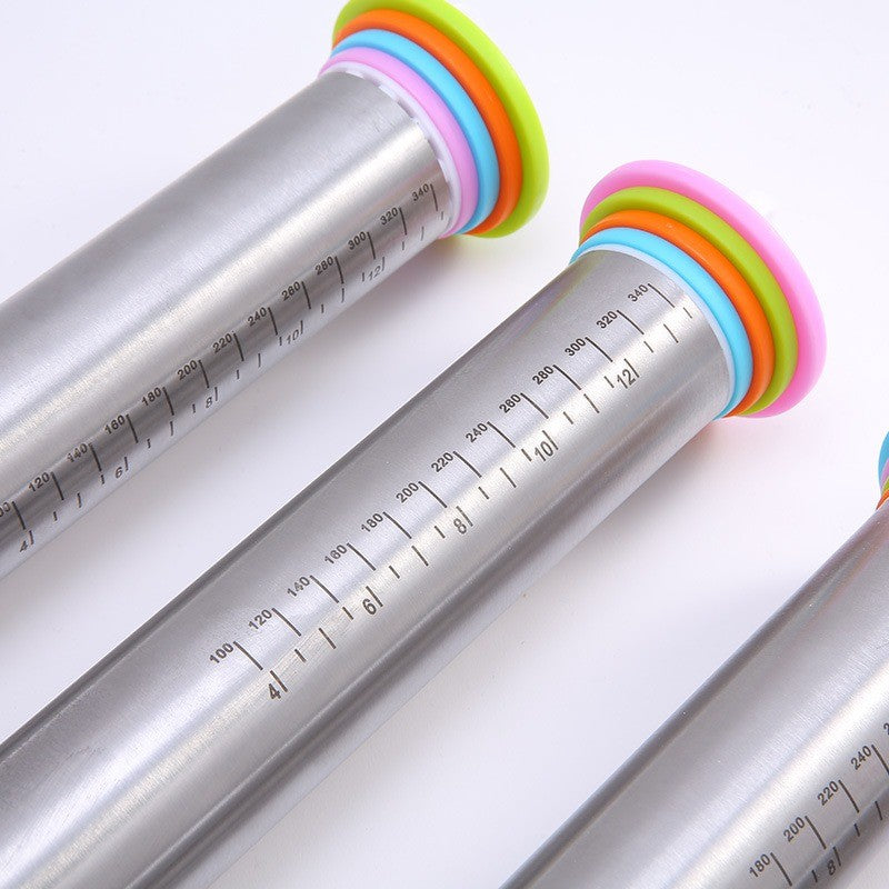 Adjustable Stainless Steel Rolling Pin with Thickness Rings Non-Stick Kitchen