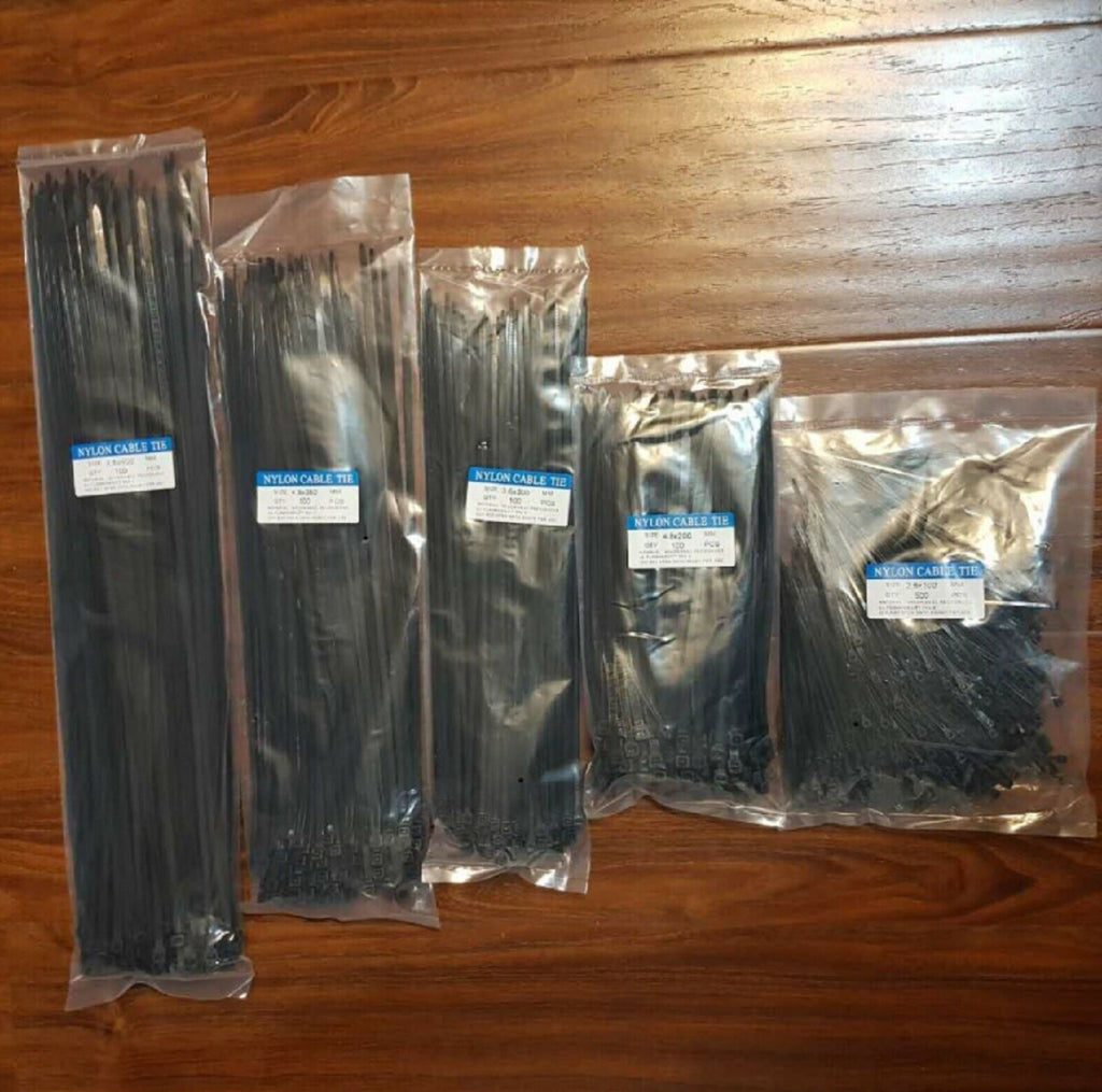 UL Nylon Cable Ties 100pc Black/White Heavy Duty UV Resistant Wire Zip Wrap