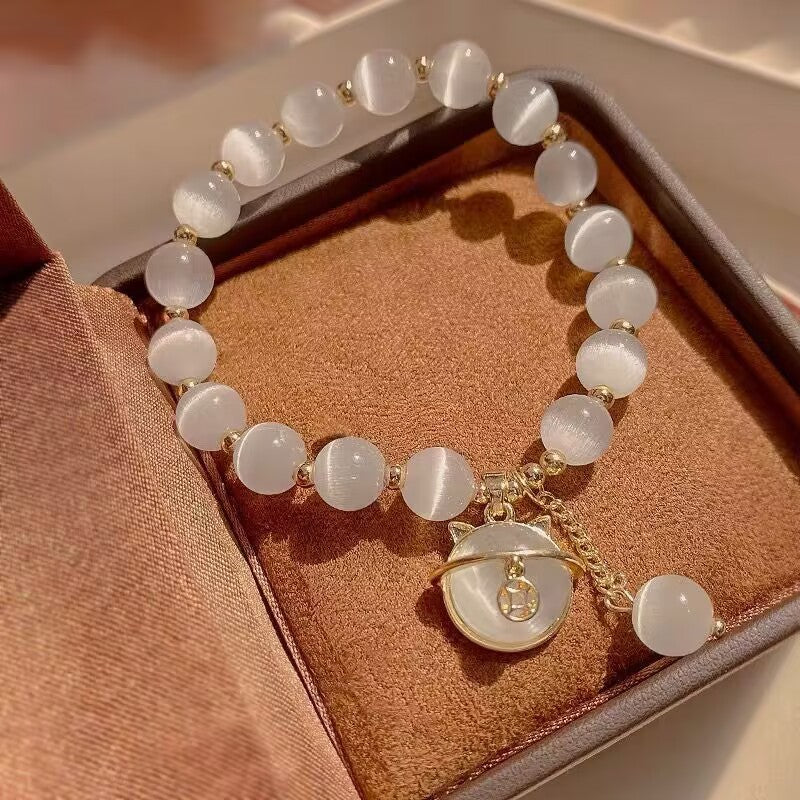Moonstone Beads Cat Bracelet Lucky Attracting Wealth Women Jewelry Gift