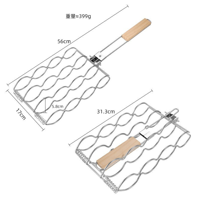 BBQ Corn Grilling Basket Rack Cooker Wooden Handle Corn on the Cob Tool