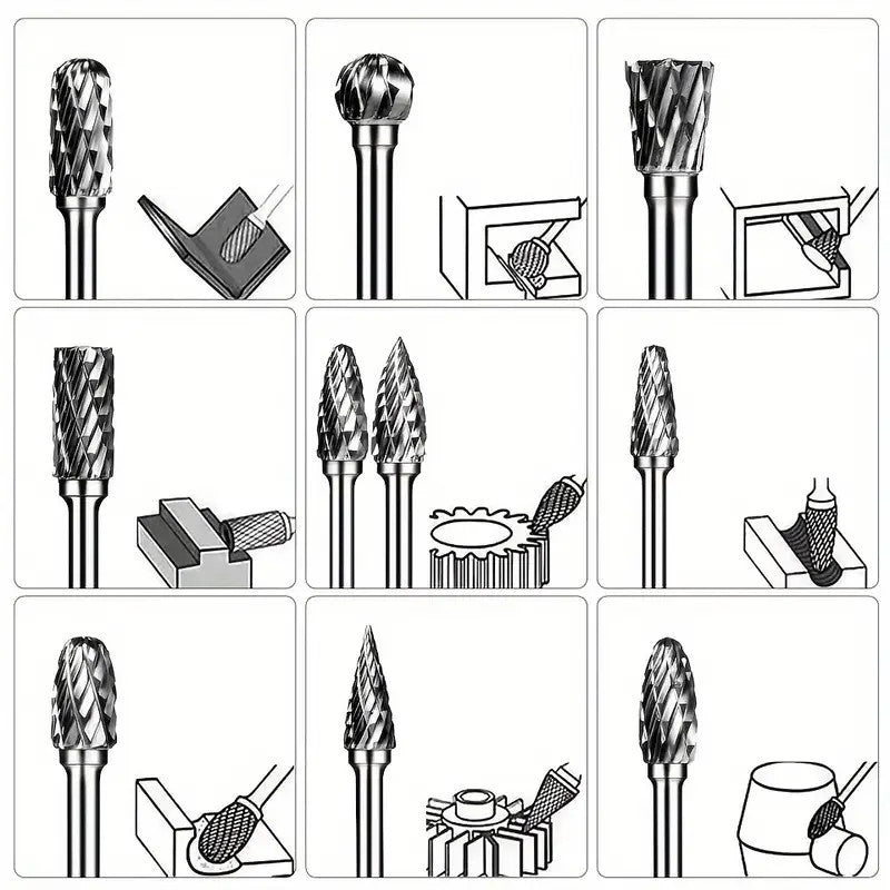 20pcs Tungsten Carbide Steel Rotary Burr Die Grinder Bit 1/8in Shank Carving Set