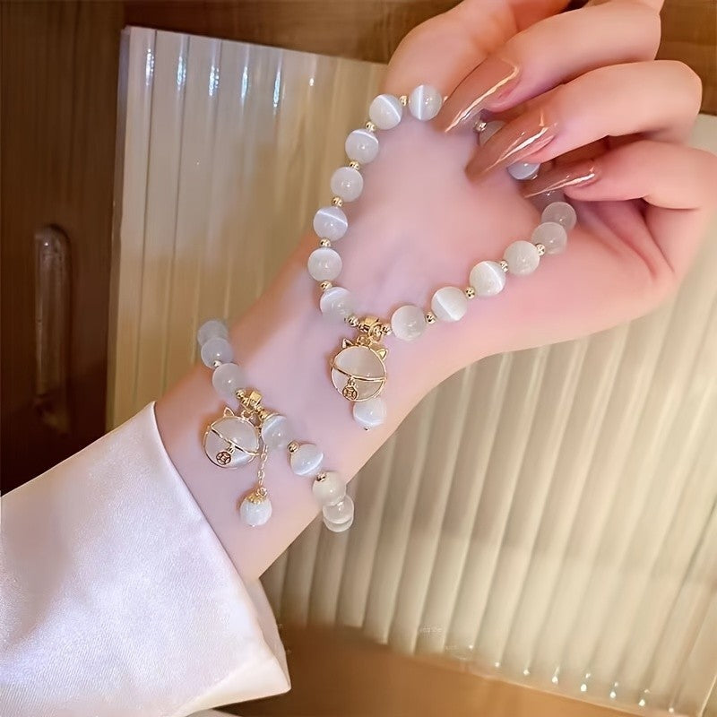 Moonstone Beads Cat Bracelet Lucky Attracting Wealth Women Jewelry Gift