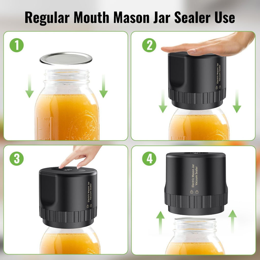 Mason Jar Electric Vacuum Sealer Kit for Wide & Regular Genie Jars &10 Lids