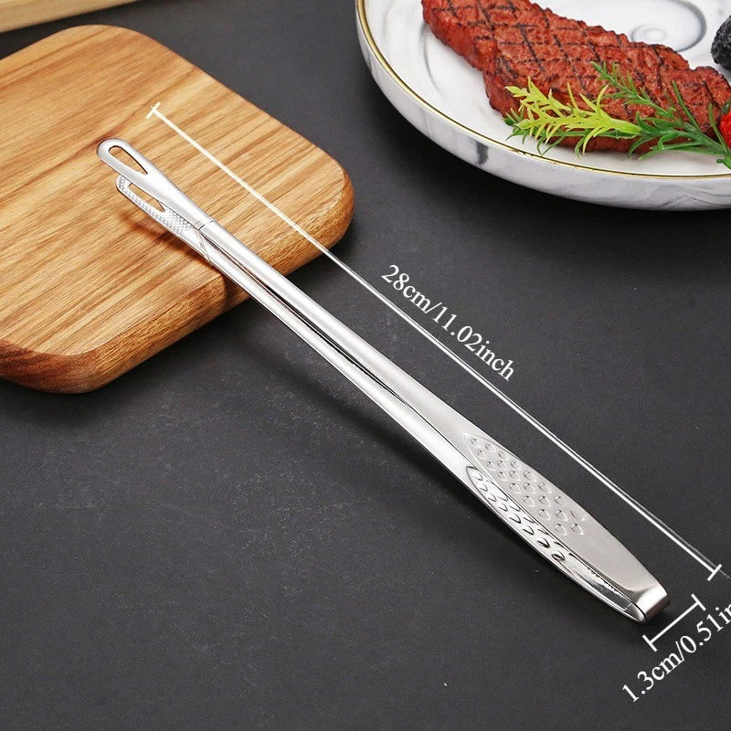 1 PCS BBQ Cooking Tongs Stainless Steel Heavy Duty Kitchen Food Serving Tongs