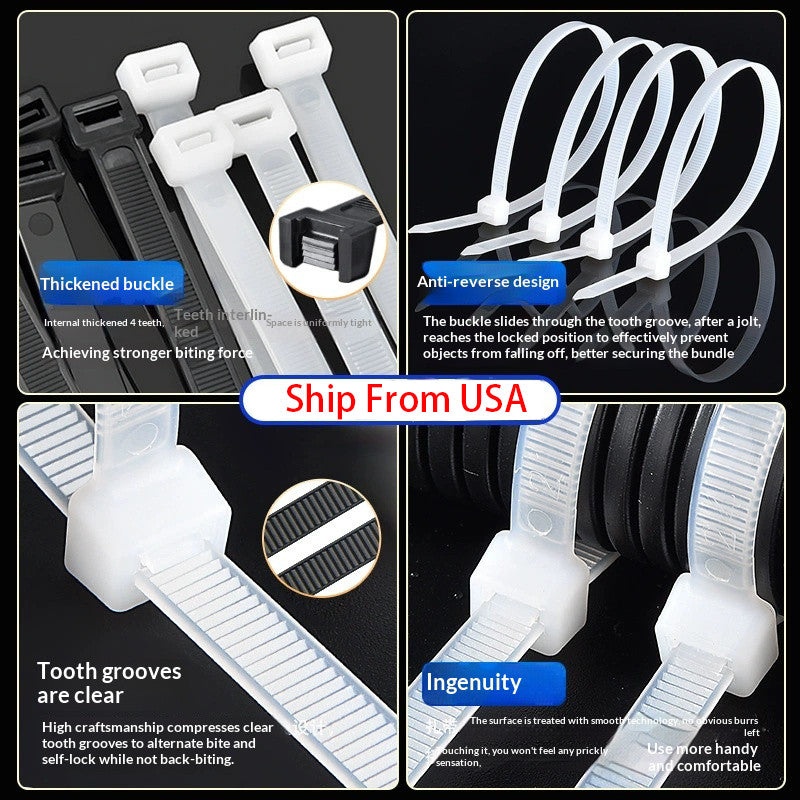 UL Nylon Cable Ties 100pc Black/White Heavy Duty UV Resistant Wire Zip Wrap