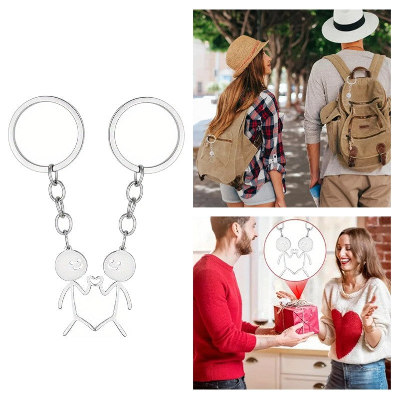 Matching Couples Heart Keychains 2Pcs Friendship Stainless Steel Keychain