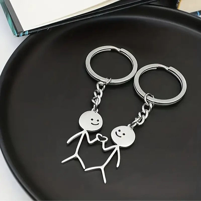 Matching Couples Heart Keychains 2Pcs Friendship Stainless Steel Keychain