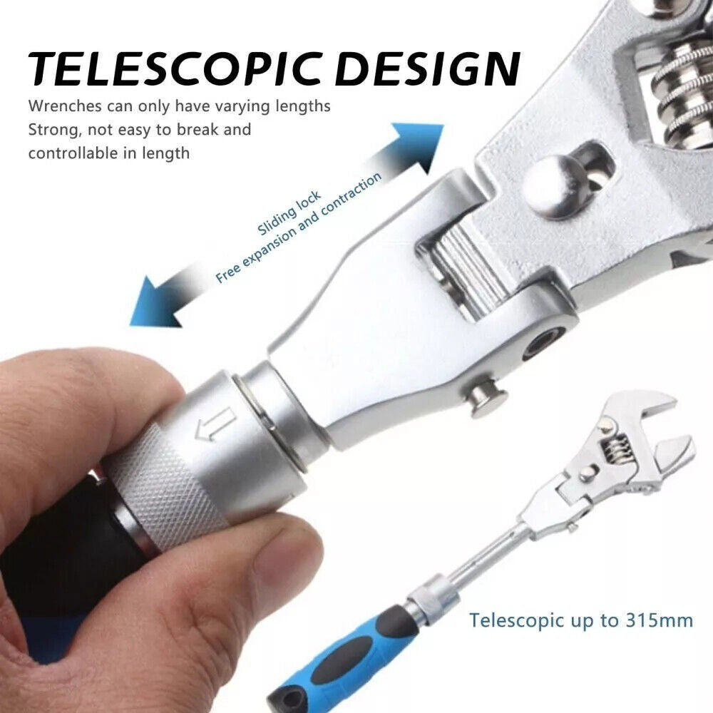 1 Pcs 5-in-1 10" Adjustable Torque Ratchet Wrench 180° Folding Spanner