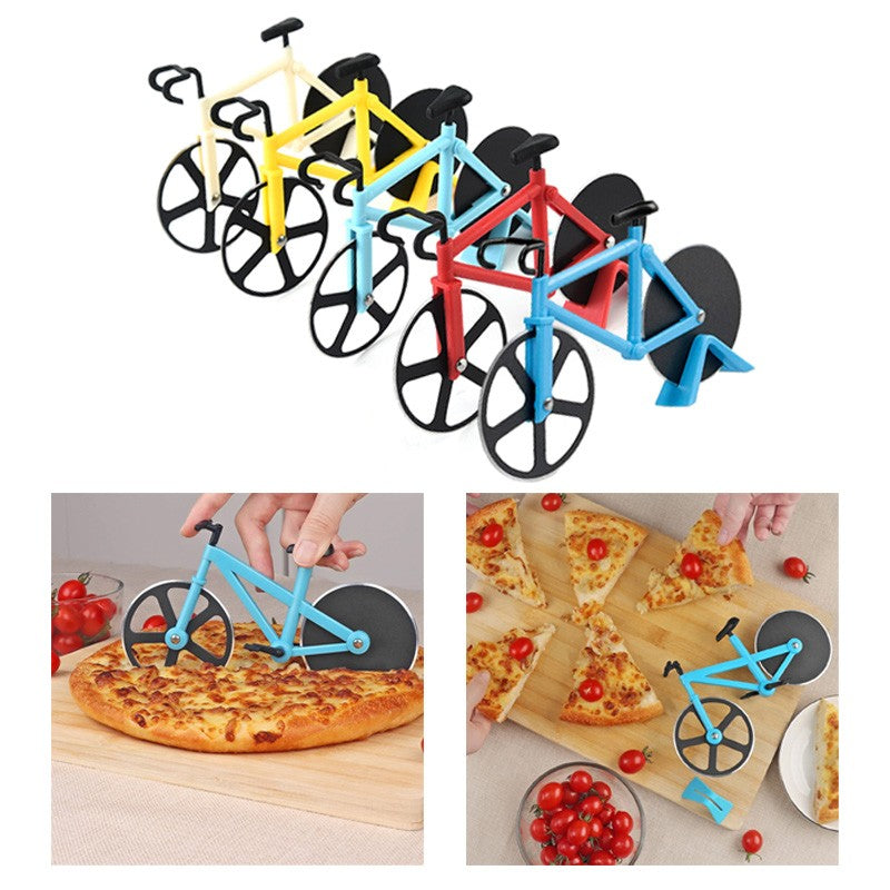 Funny Bicycle Pizza Cutter Non-stick Slicer Dual Stainless Steel Wheels Kitchen