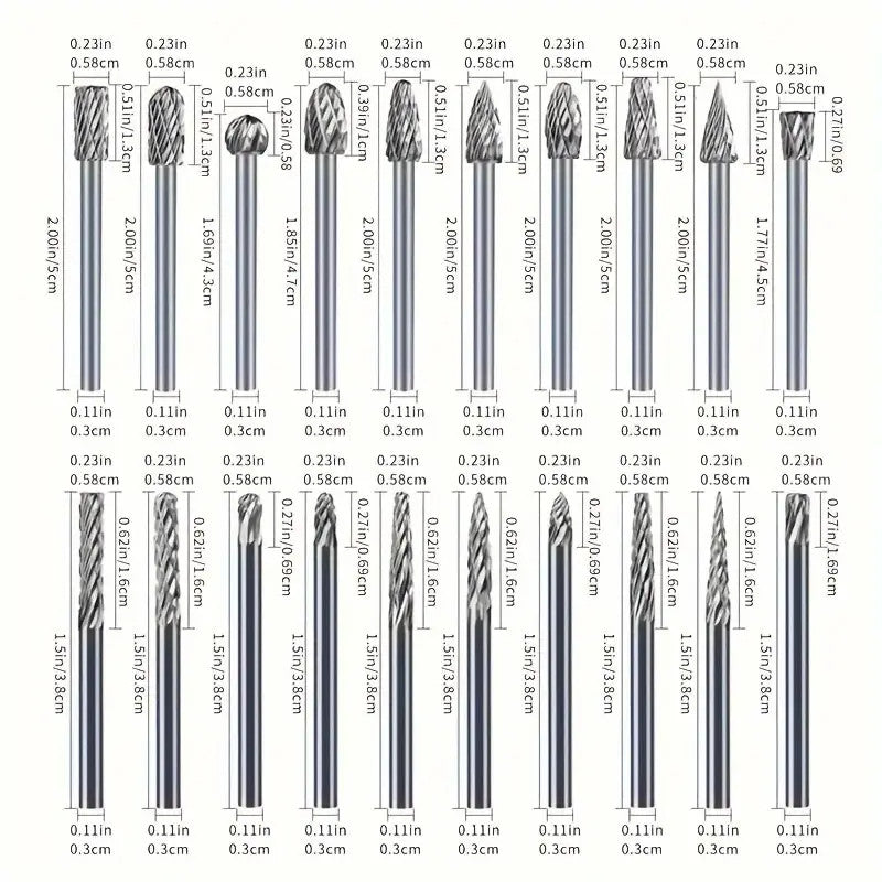 20pcs Tungsten Carbide Steel Rotary Burr Die Grinder Bit 1/8in Shank Carving Set