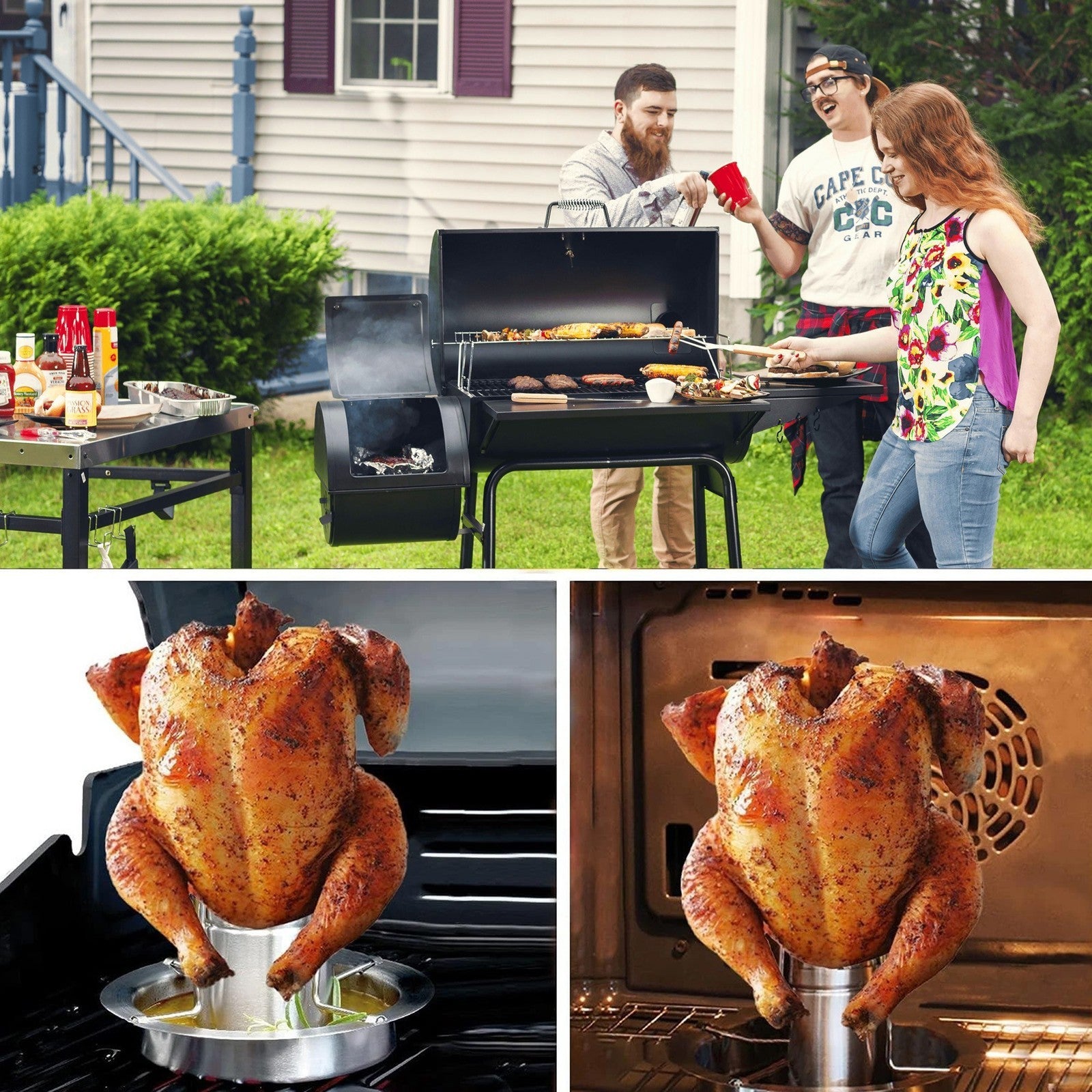 Chicken Roaster Rack Stainless Steel Beer Can Turkey Stand BBQ Grill Holder