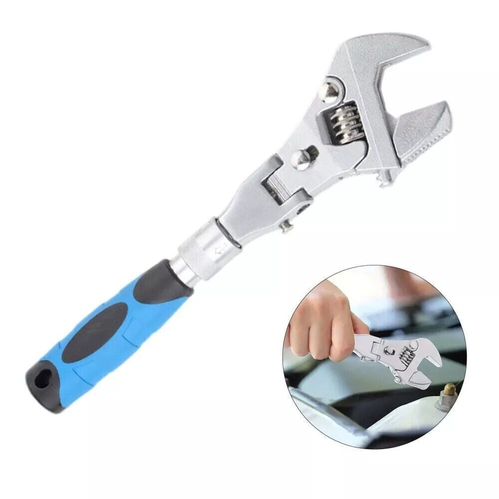 1 Pcs 5-in-1 10" Adjustable Torque Ratchet Wrench 180° Folding Spanner