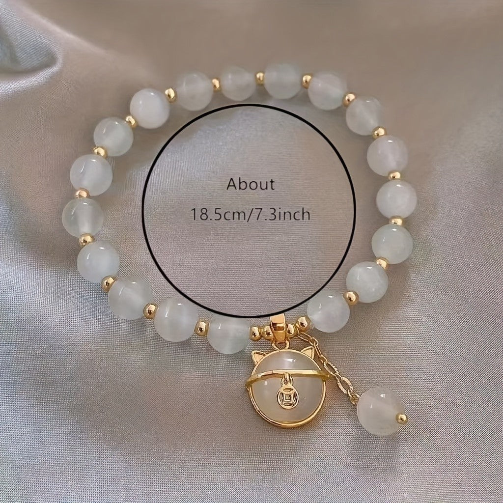 Moonstone Beads Cat Bracelet Lucky Attracting Wealth Women Jewelry Gift